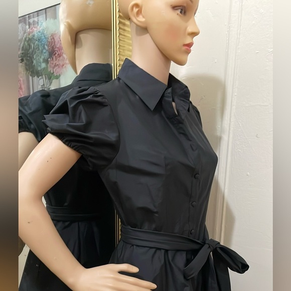 BCBGMaxAzria Black A-Line Peplum Dress with Puff Sleeves - Picture 10 of 16